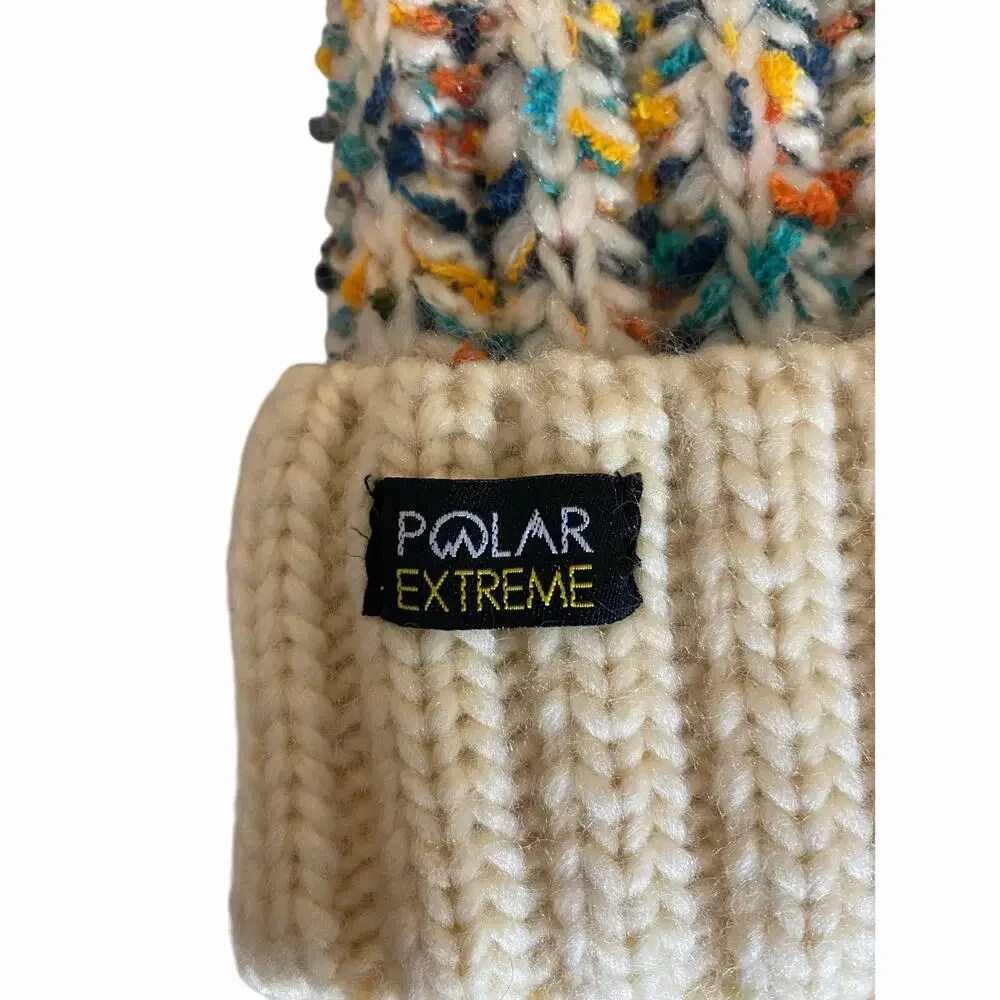 Polar Extreme Women's Knit Beanie Hat with Pompom OS Beige Green Fleece Lining